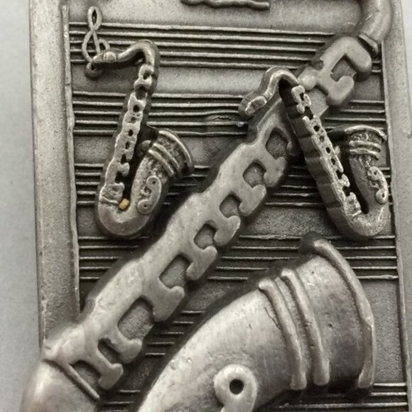 Vintage Pewter Saxophone Stud Earrings in Brooch Pin Music Torino MISSING Items - Picture 6 of 11